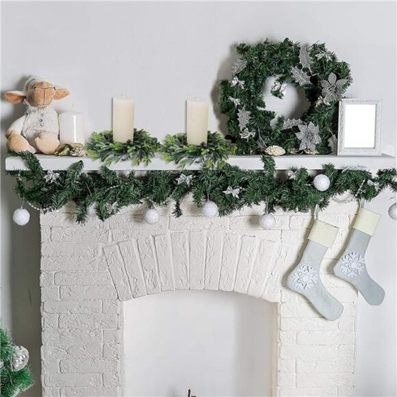 4 pcs Artificial Frosted Cedar and Pine Cone Candle Ring Christmas Candle Holder - Picture 6 of 7